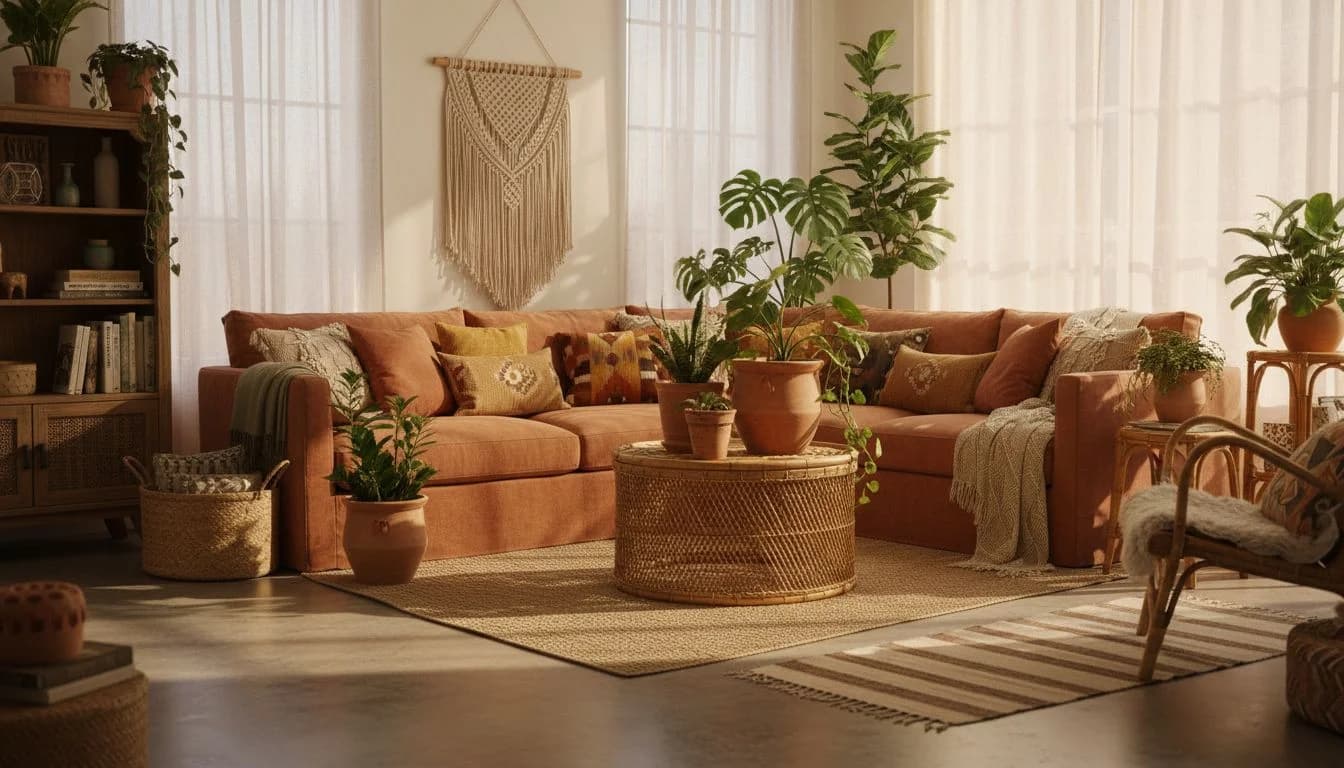 AI Interior Design transforming a room with beautiful bohemian decor